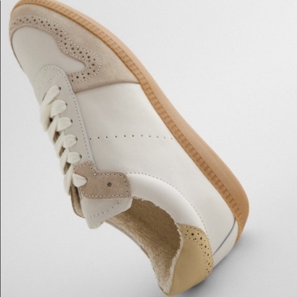 Zara Shoes - Zara White Cream Beige Pieced Leather Sneakers